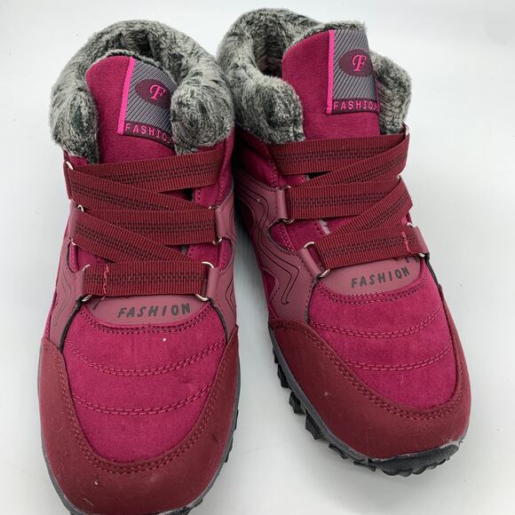 High-Top Boot Size 8 Burgundy & Purple Faux Fur Lined Fashion Shoes - Picture 9 of 11